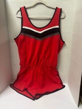 flirtitude Red and Black Sleeveless Romper with White Accent